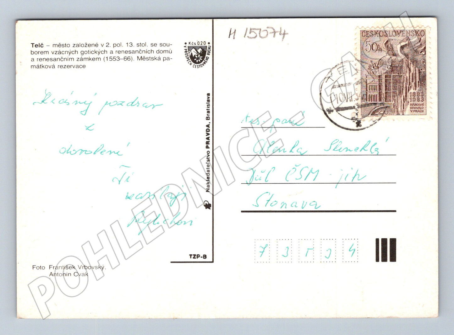 Pohlednice Telč – náměstí a zámek, odeslaná (M15074)