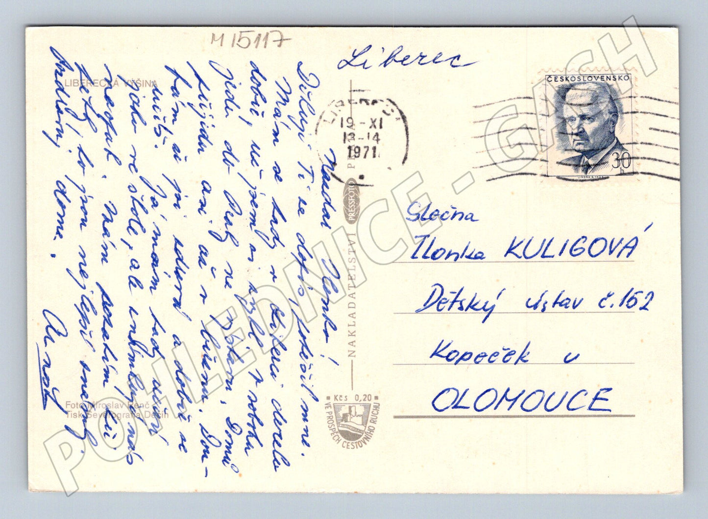 Pohlednice Zámek Liberec-Krásná, odeslaná 1971 (M15117)