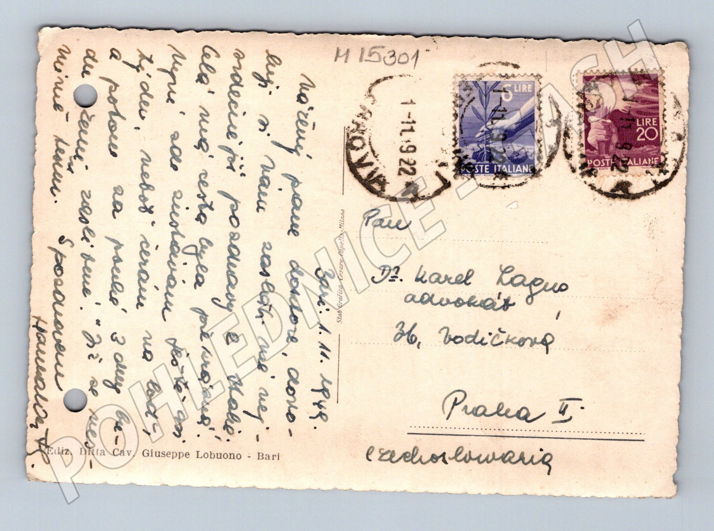 Pohlednice Bari – panorama města 1952 (M15301)