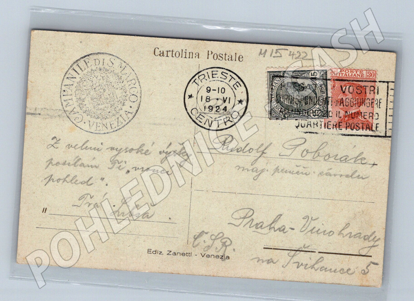 Pohlednice Venezia – Campanile di S. Marco, 1924 (M15422)