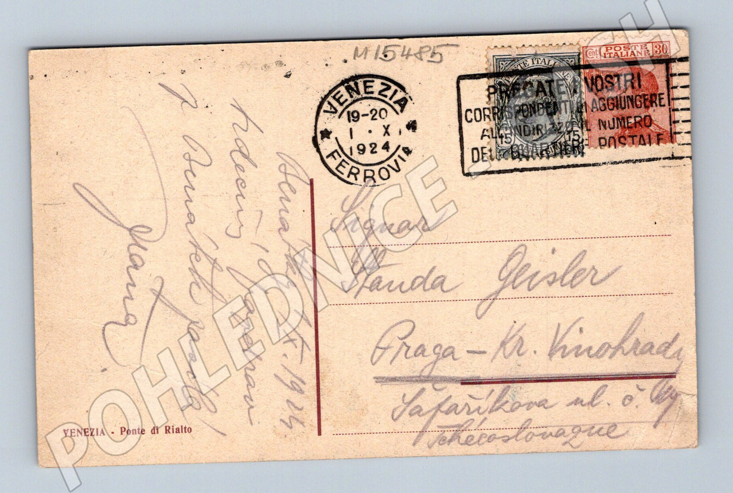 Pohlednice Benátky – Rialto, zaslaná 1924 (M15485)