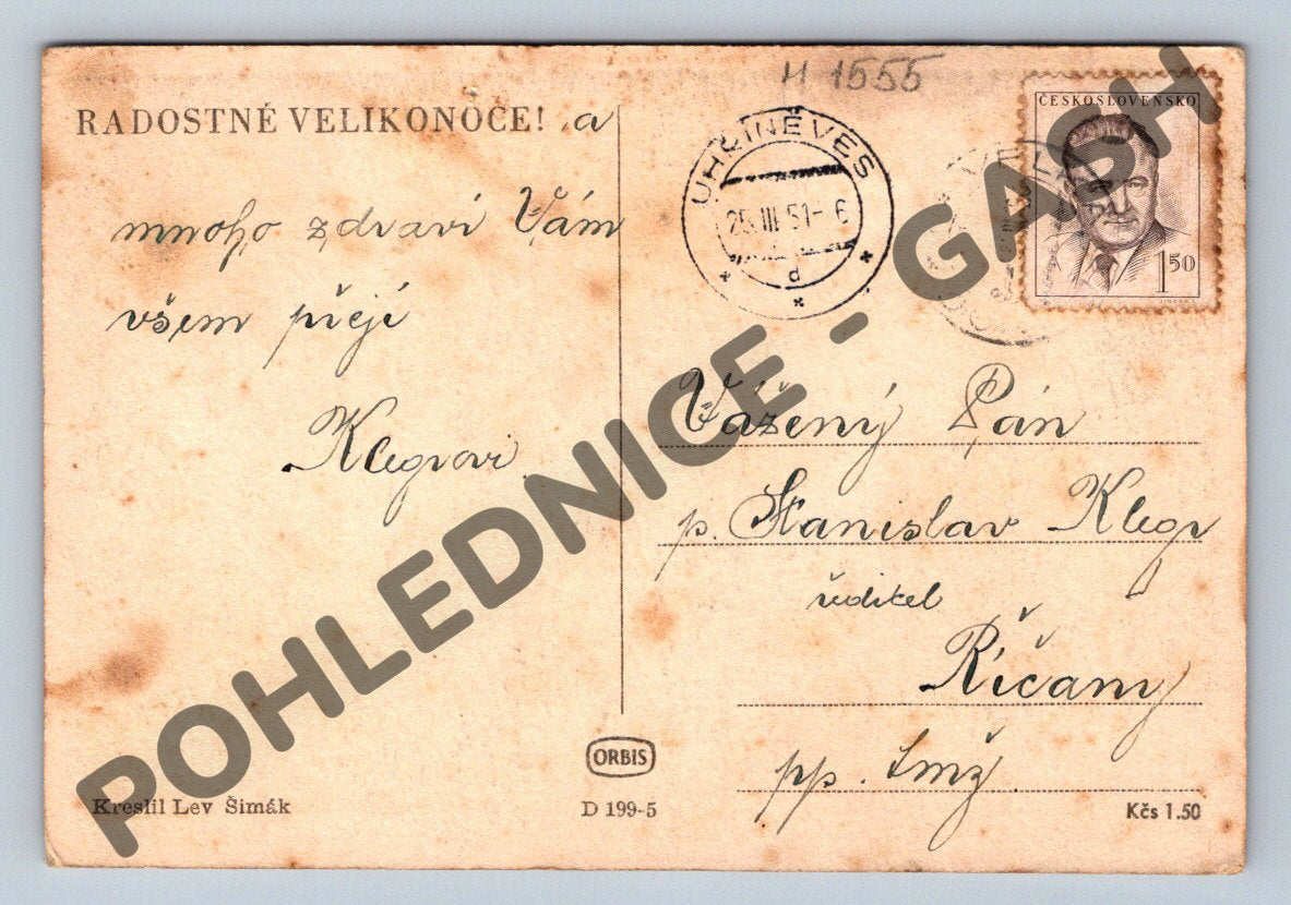 Pohlednice Folklór kroje Lev Šimák 1951 (M1555)