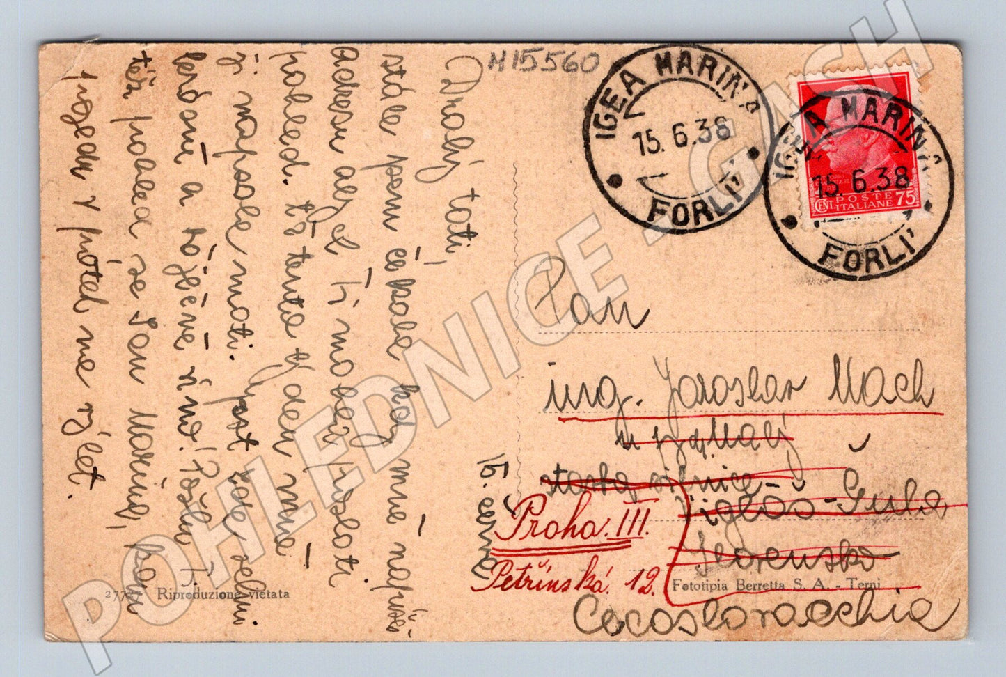 Pohlednice Igea Marina – pláž, kabinky, 1938 (M15560)