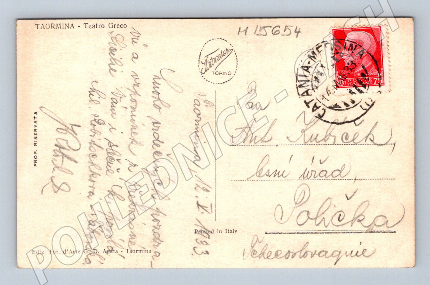 Pohlednice Taormina – Teatro Greco, 1933 (M15654)