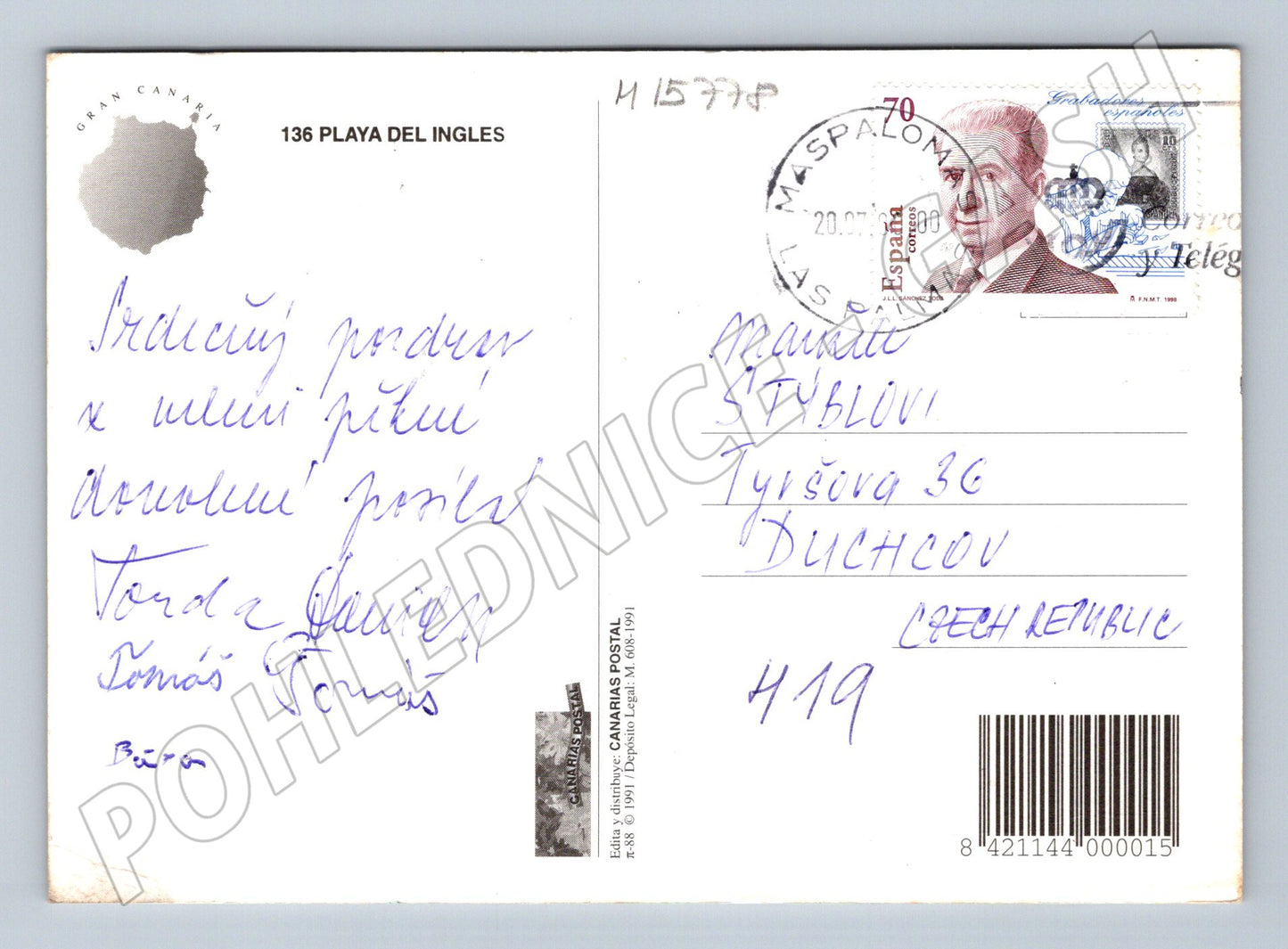 Pohlednice Gran Canaria Playa del Inglés 1998 zaslaná (M15778)