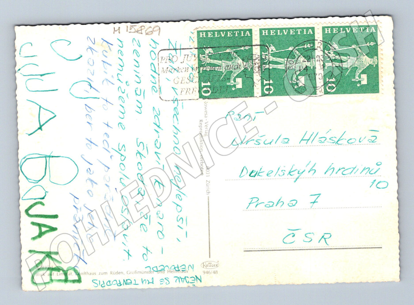 Pohlednice Zürich Grossmünster Švýcarsko 1969 (M15869)