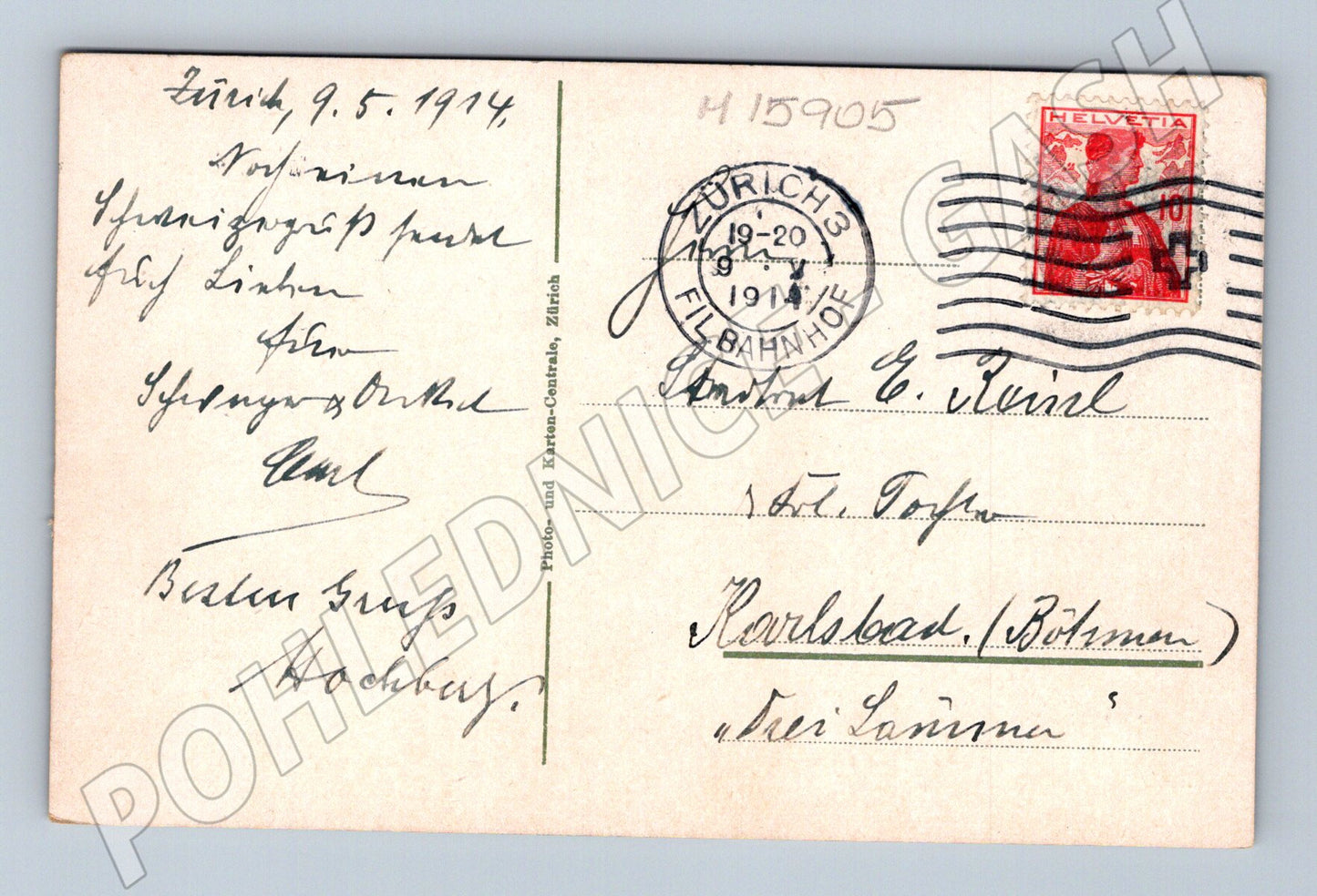 Pohlednice Zürich Grossmünster 1914 známka (M15905)