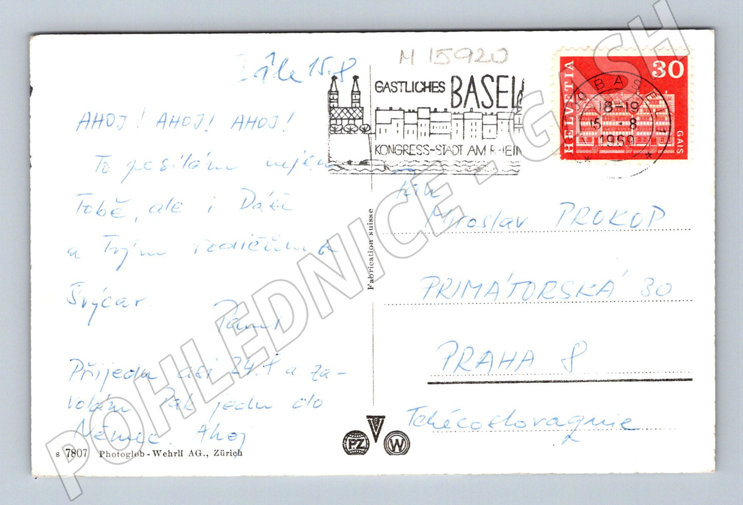 Pohlednice Basel koláž města Švýcarsko 1959 (M15920)