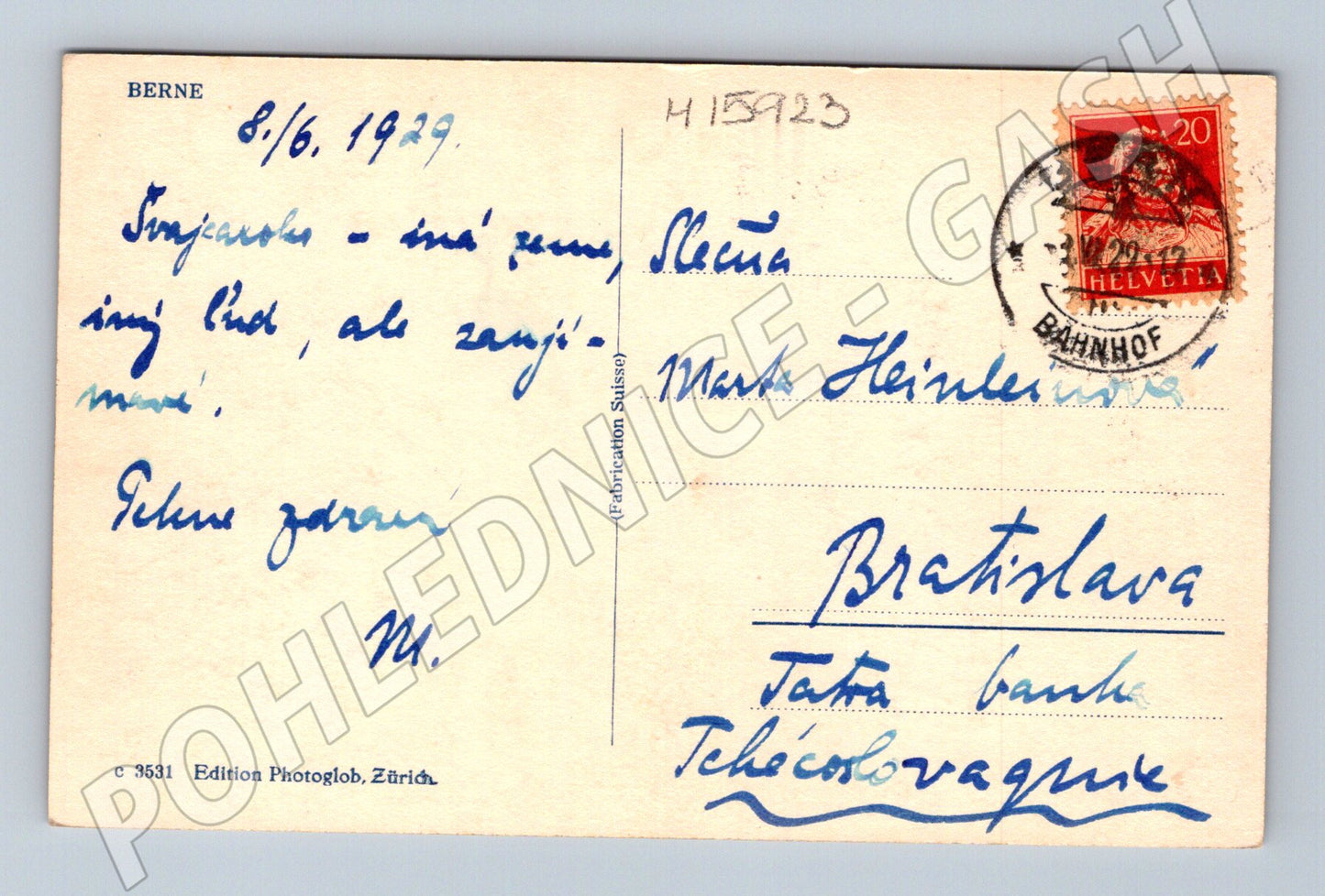 Pohlednice Bern panorama 1929 Švýcarsko (M15923)