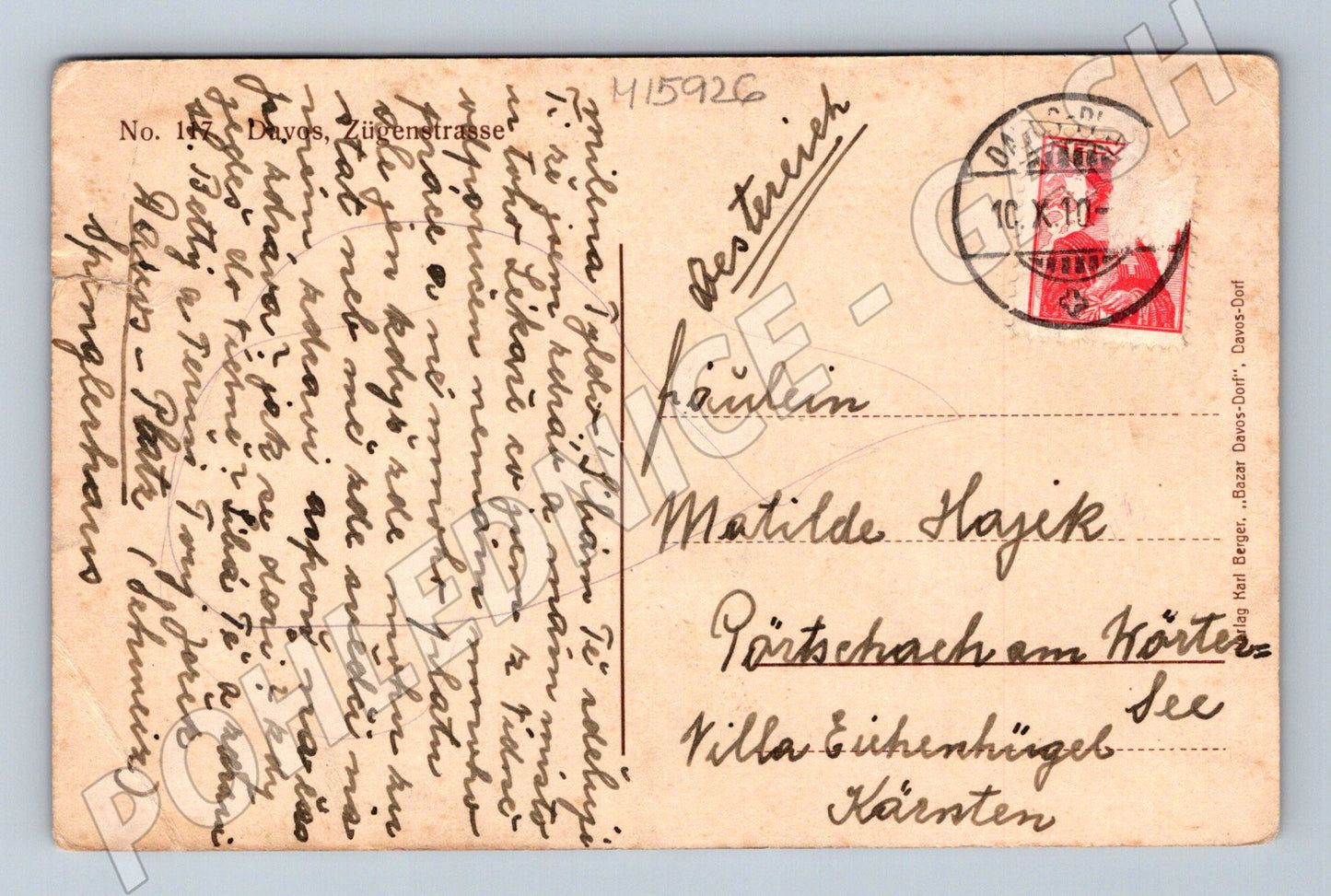 Pohlednice Davos Zügenstrasse Švýcarsko (M15926)