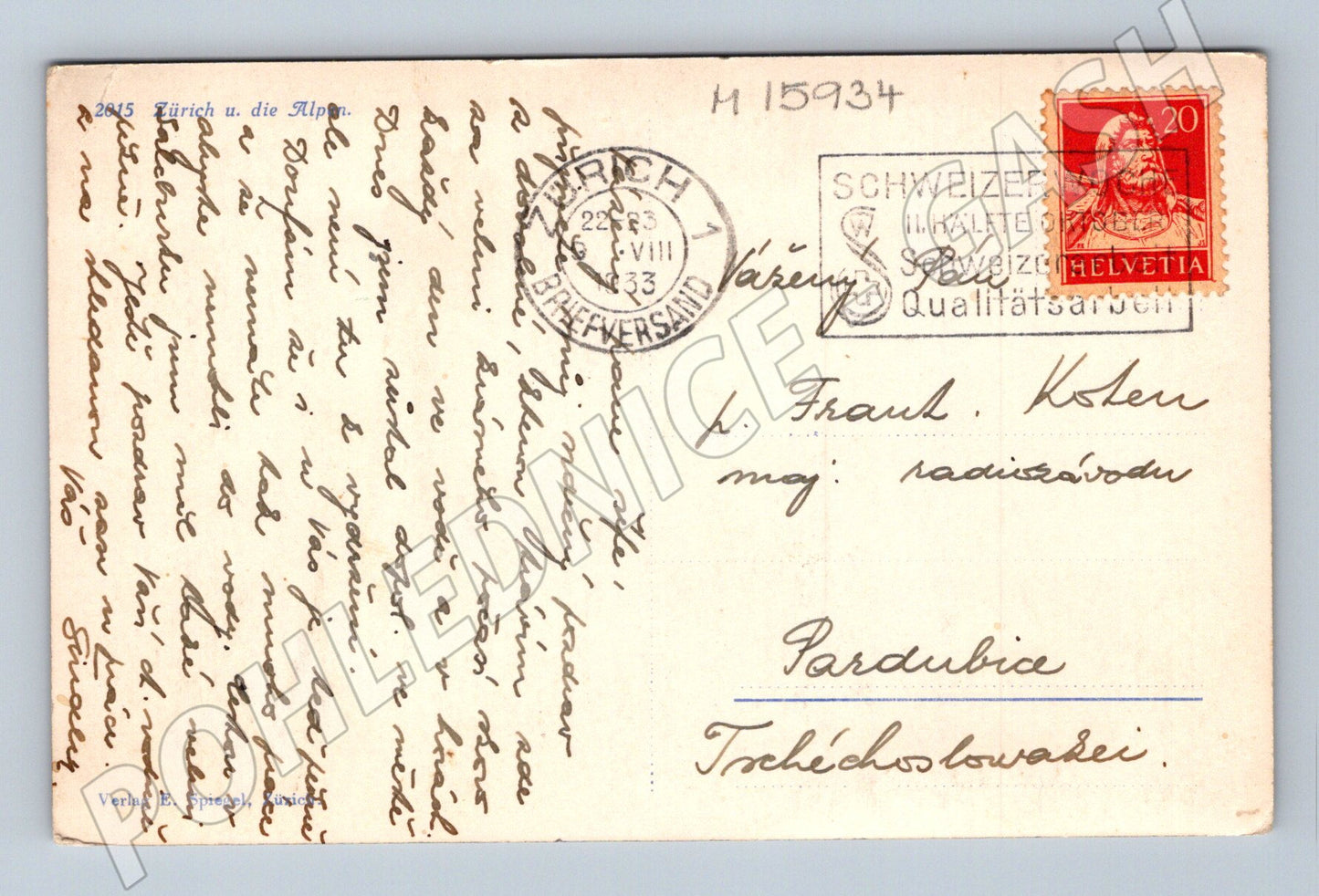 Pohlednice Zürich a Alpy Švýcarsko 1933 (M15934)