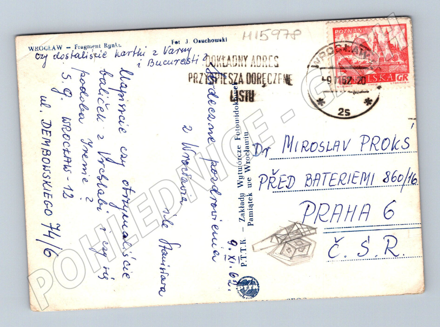 Pohlednice Wrocław náměstí auta 1962 (M15978)