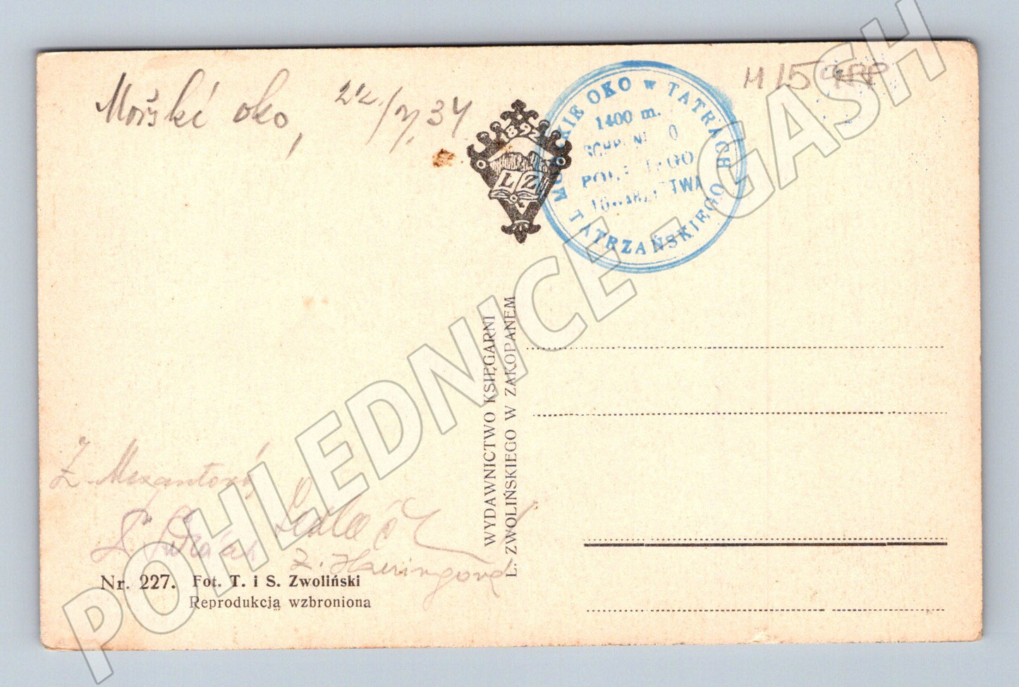 Pohlednice Tatry Czarny Staw Morskie Oko 1934 (M15988)