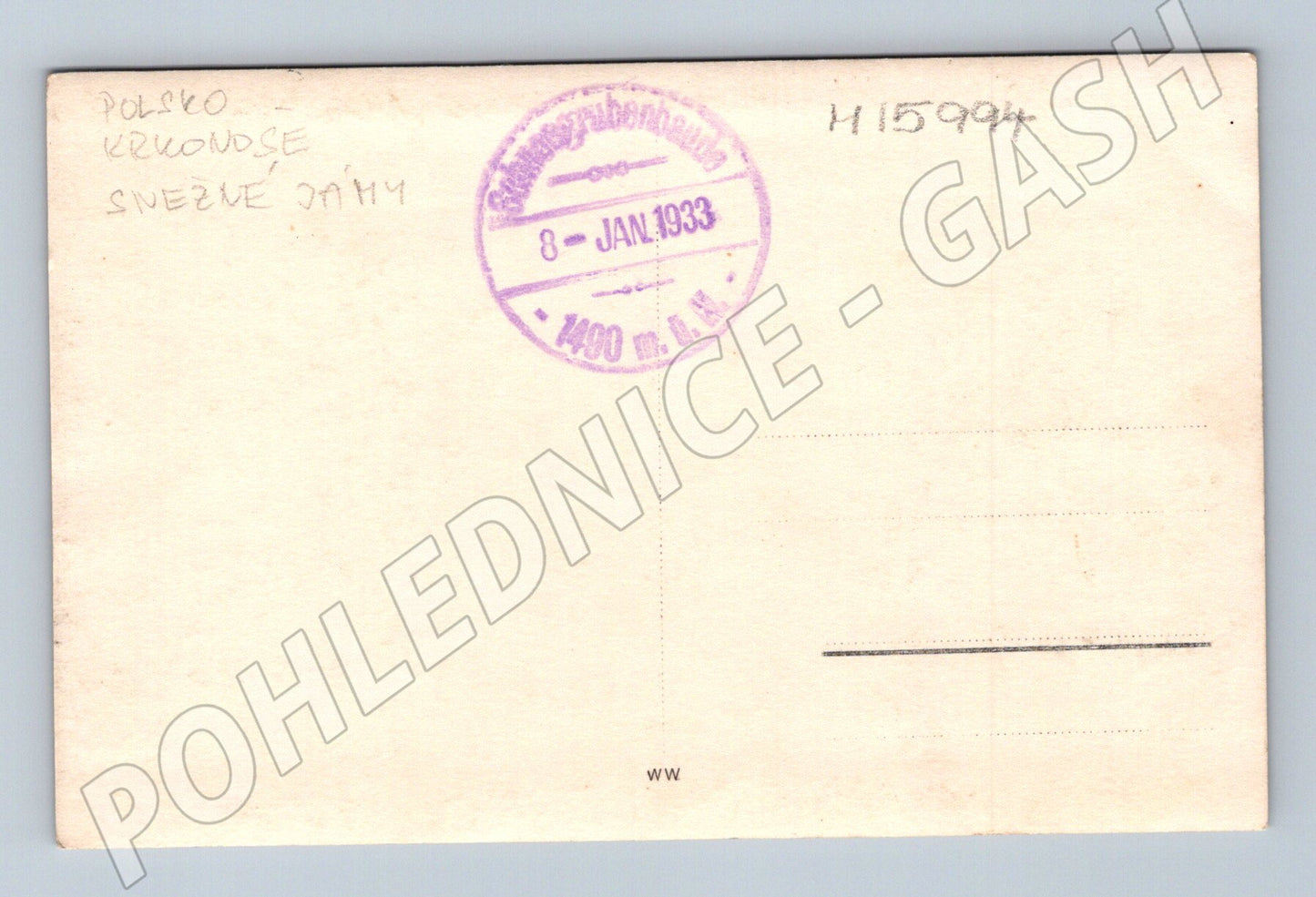 Pohlednice Sněžné jámy Krkonoše 1933 (M15994)