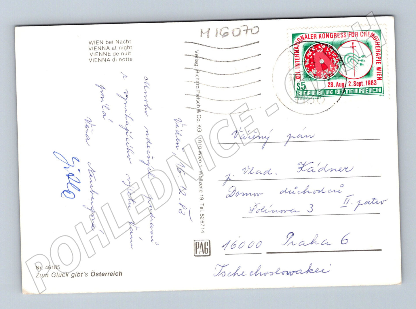 Pohlednice Vídeň noční pohled Rakousko 1983 (M16070)