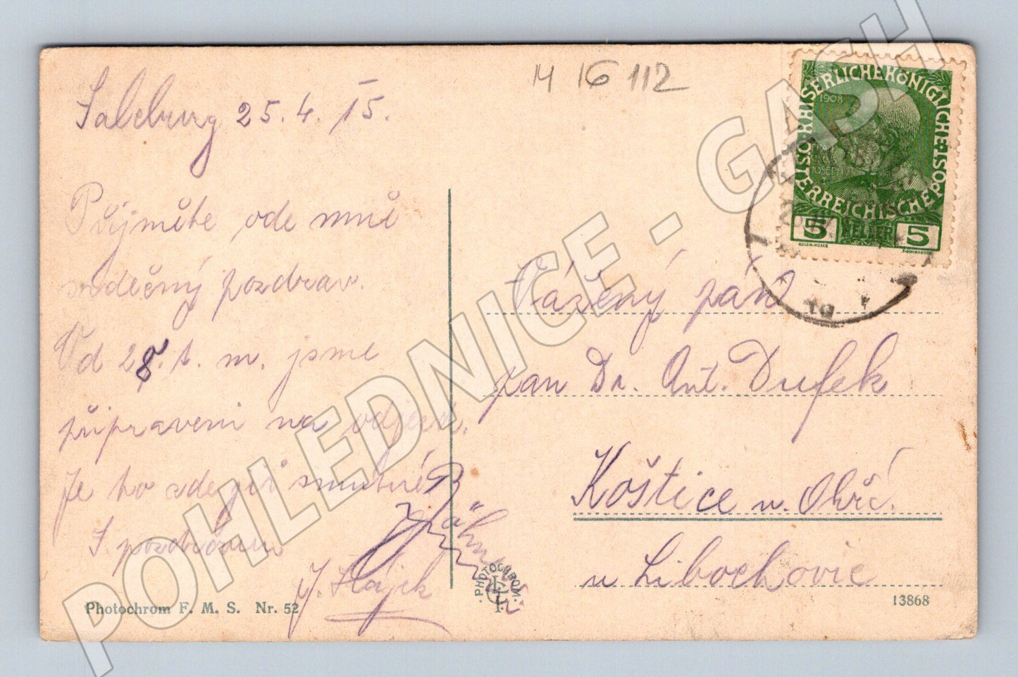 Pohlednice Salzburg zámek Hellbrunn barevná 1912 (M16112)
