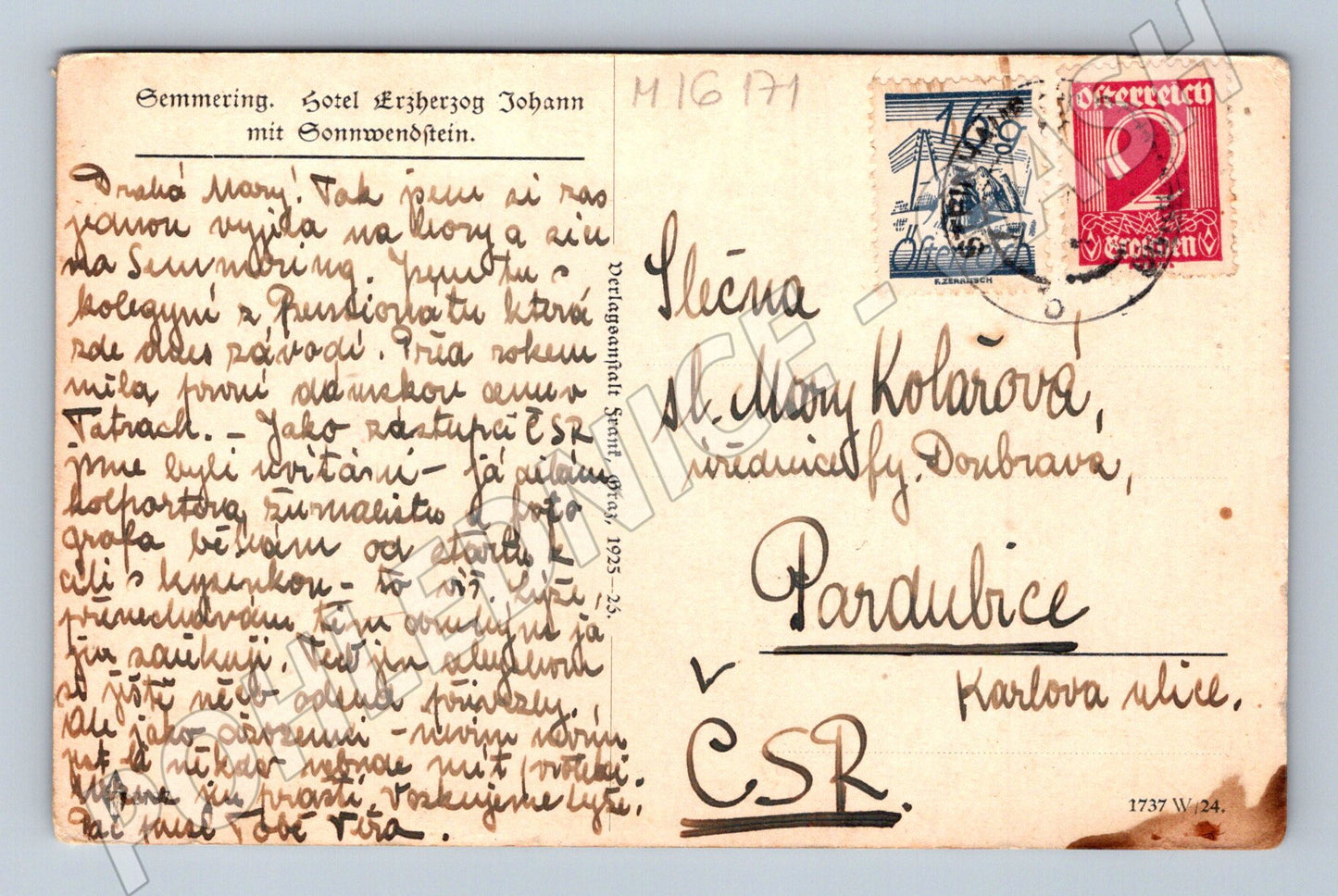 Pohlednice Semmering zimní hotelová 1925 zaslaná do ČSR (M16171)