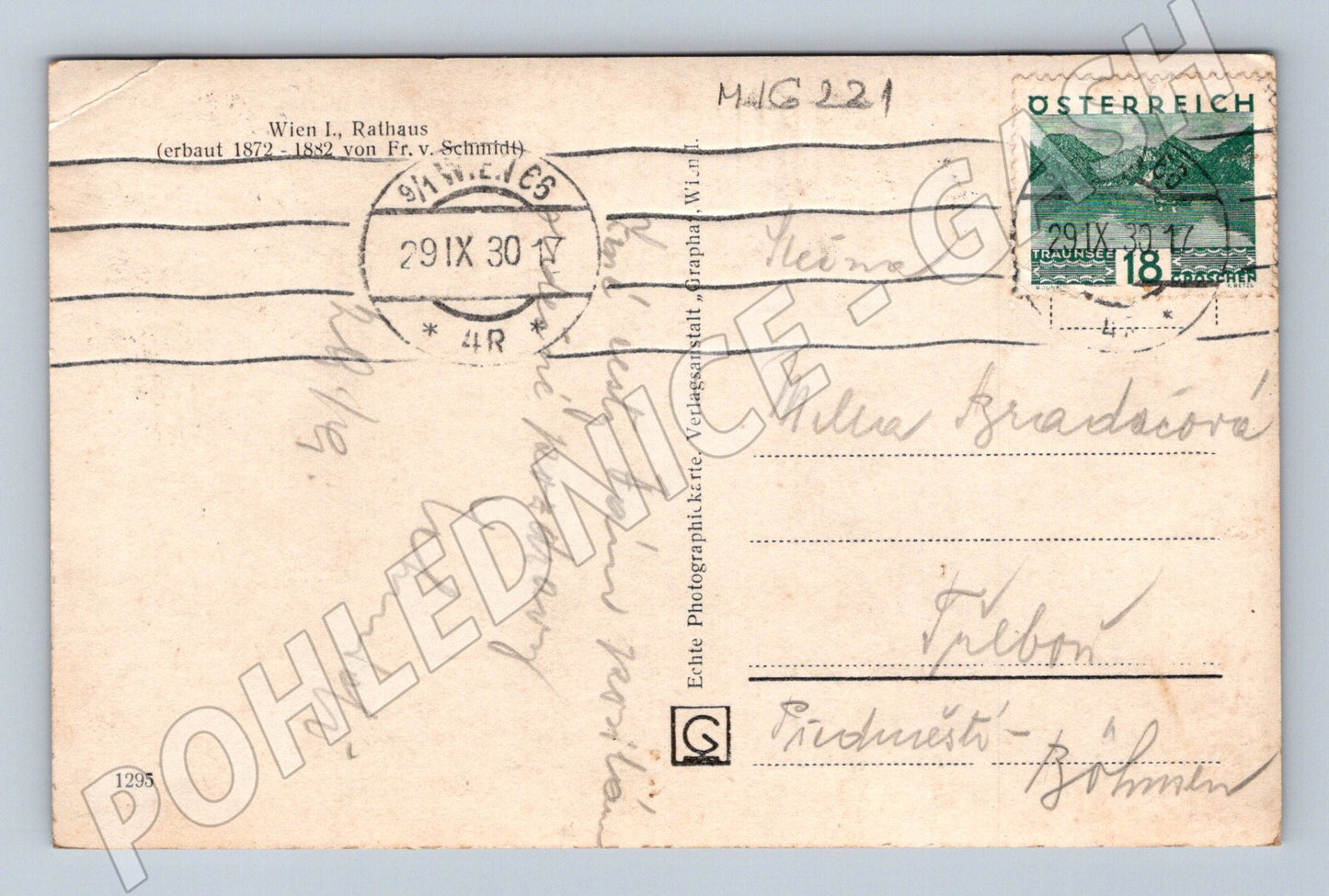 Pohlednice Wien Rathaus historická zaslaná 1930 (M16221)