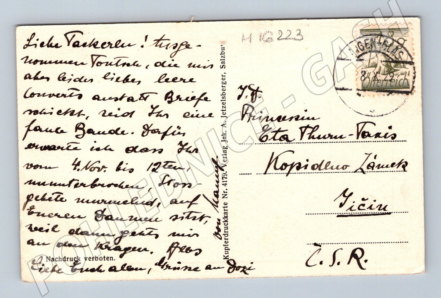 Pohlednice Schloss Goldenstein 1913 zaslaná (M16223)