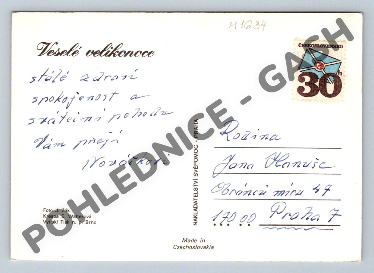 Pohlednice Malovaná vajíčka a narcisy retro motiv (M1634)