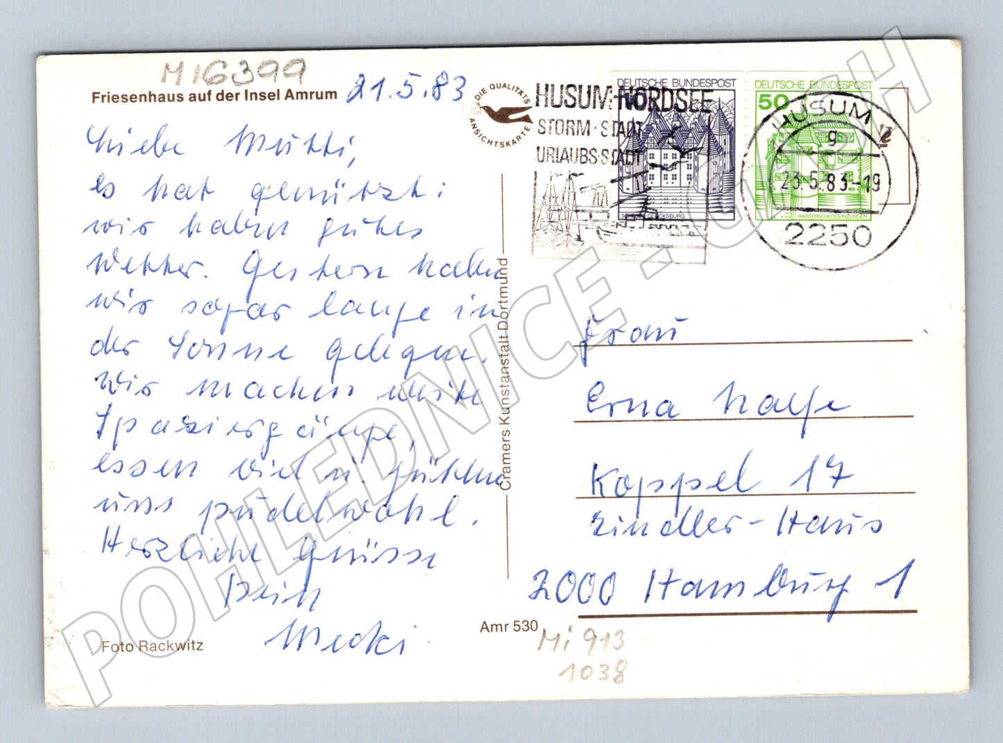 Pohlednice Friesenhaus Amrum Německo 1983 použitá (M16399)