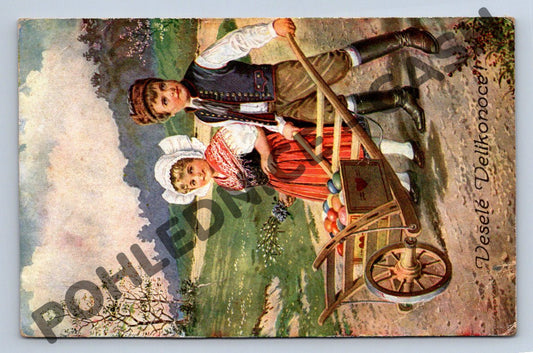 Pohlednice děti v krojích J Mukařovský Veselé Velikonoce (M1643)