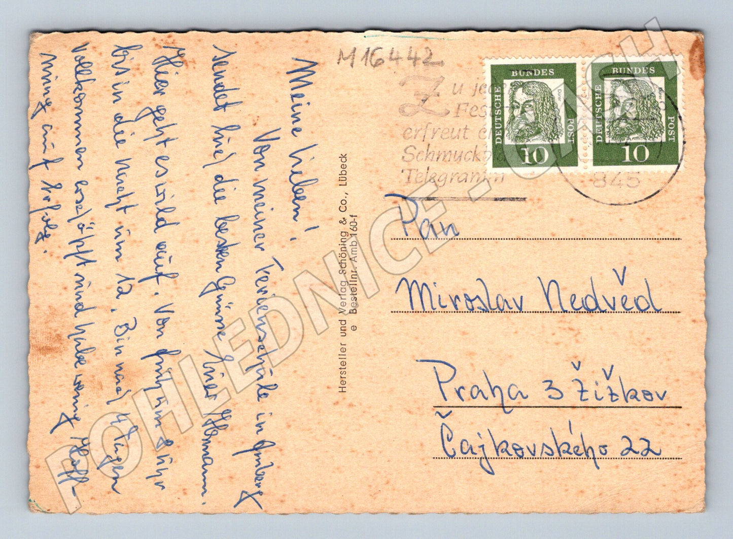 Pohlednice Amberg Německo prošlá koláž památek známky (M16442)