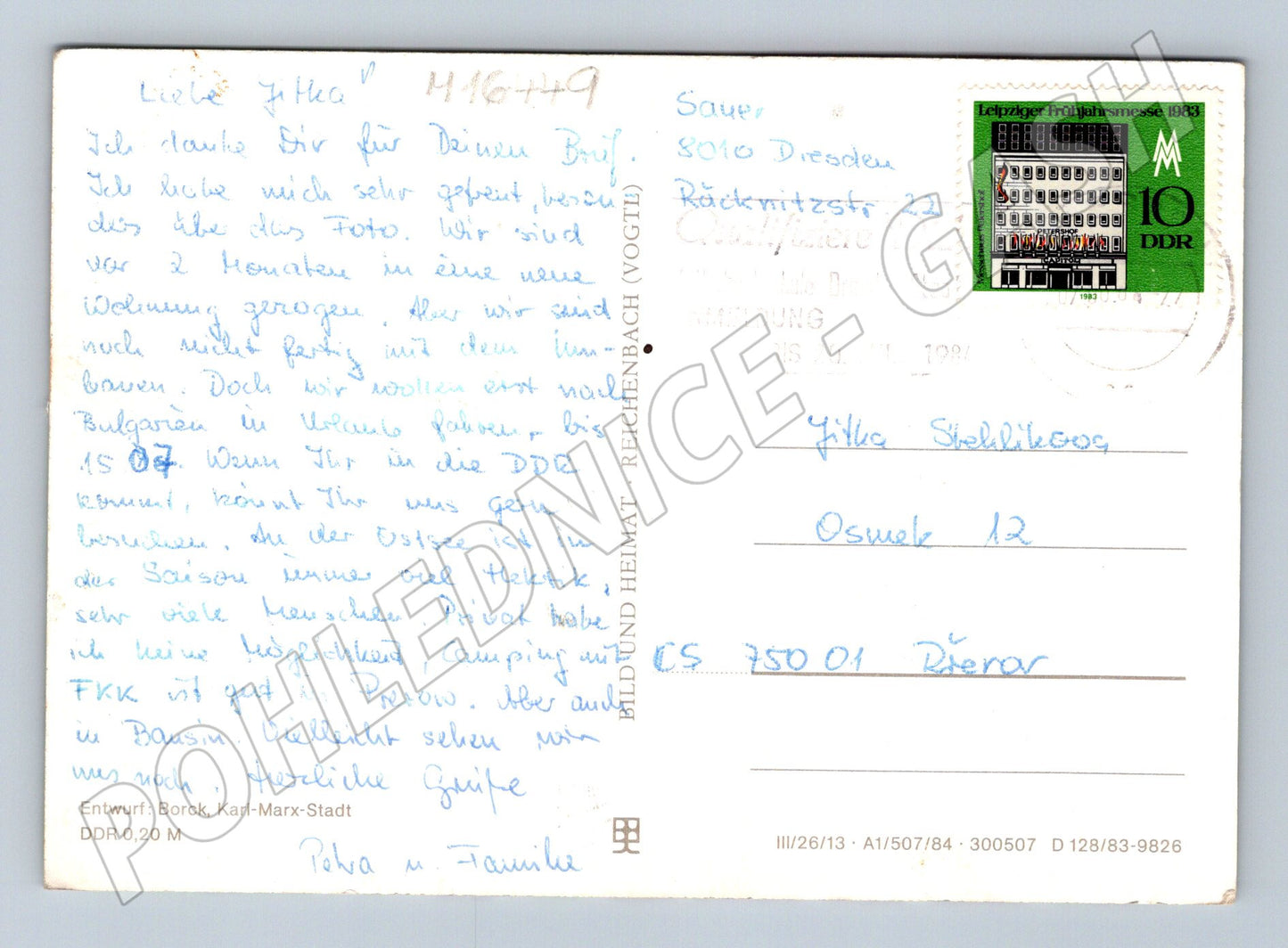 Pohlednice Drážďany DDR mapa památek poštou 1984 (M16449)