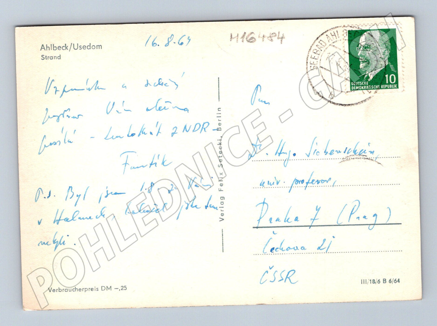 Pohlednice Ahlbeck Usedom Německo NDR 1969 pláž proutěné koše (M16484)