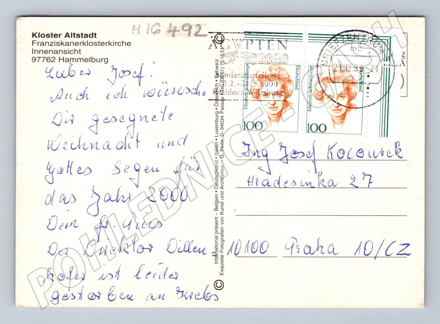 Pohlednice Hammelburg Německo interiér kostela odeslaná 2000 (M16492)