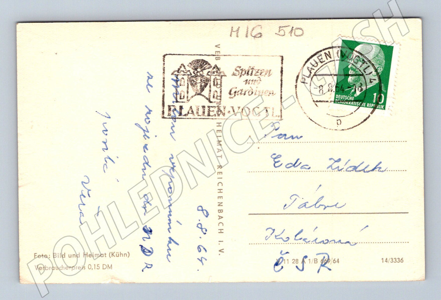 Pohlednice Plauen Vogtland NDR 1964 koláž prošlá poštou (M16510)