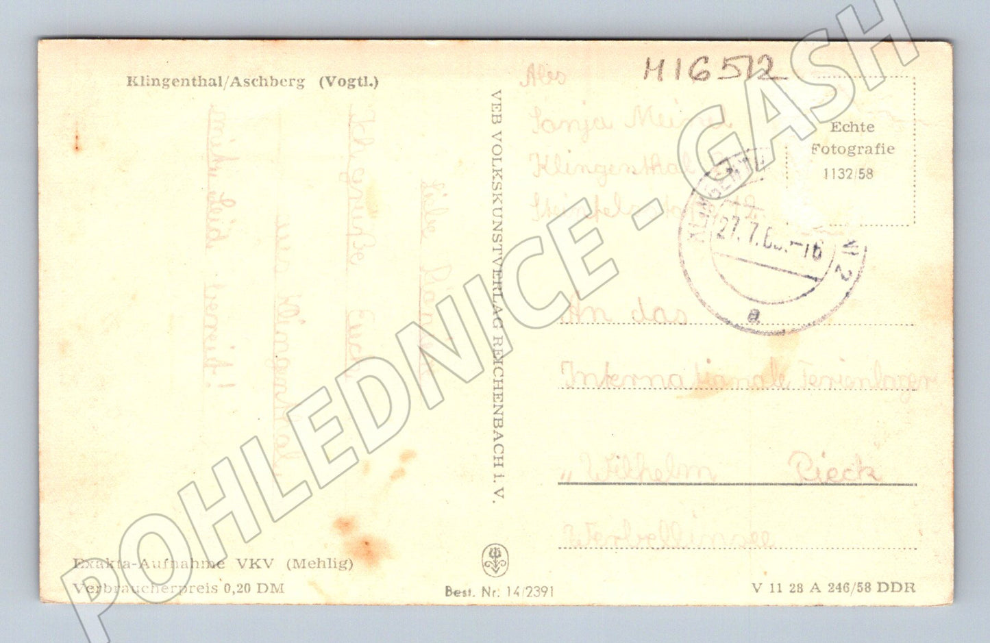 Pohlednice Klingenthal Aschberg Vogtland Německo 1958 (M16512)