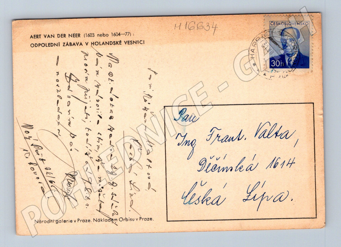 Pohlednice Aert van der Neer holandská vesnice obraz (M16634)