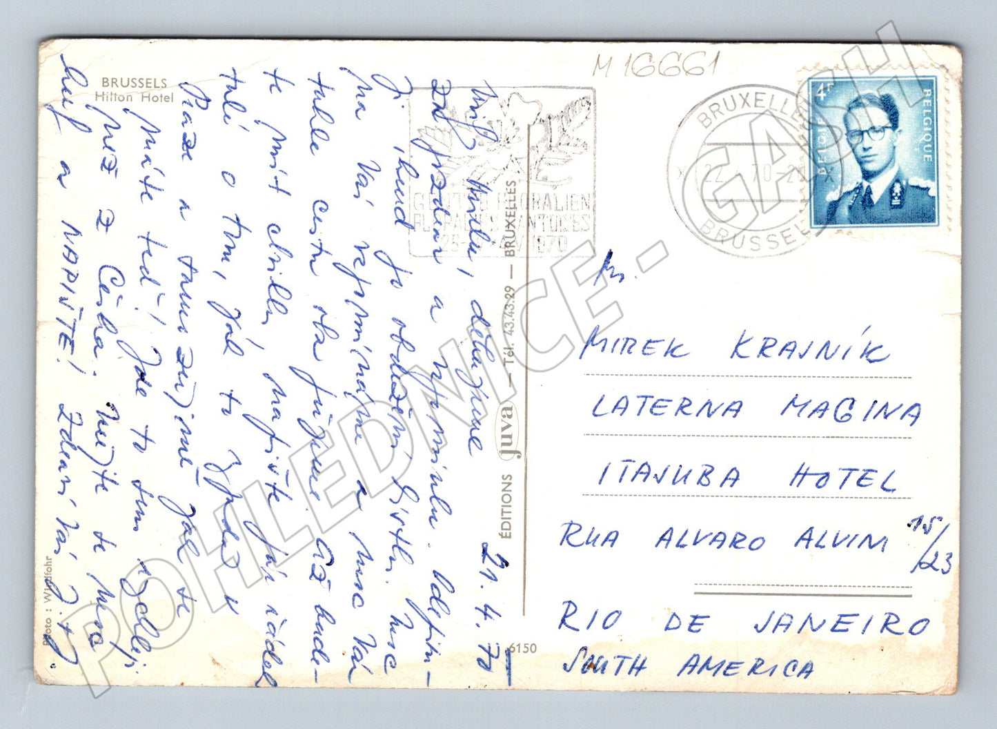 Pohlednice Brusel Hilton Hotel 1970 do Brazílie (M16661)