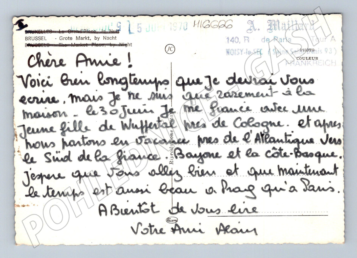 Pohlednice Brusel Grand Place noc 1970 popsaná (M16666)
