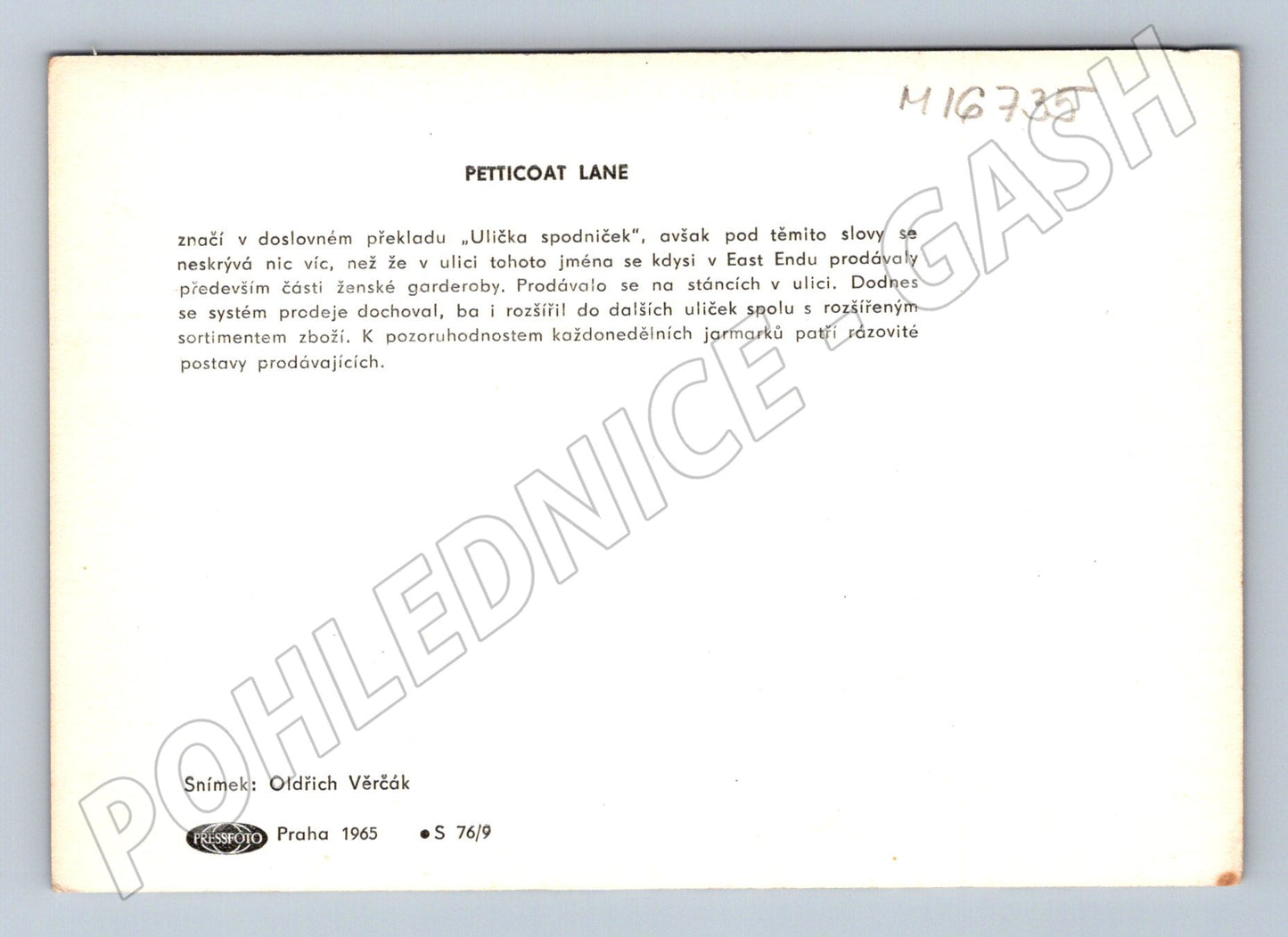 Pohlednice Londýn Petticoat Lane trh 1965 Oldřich Věrčák (M16735)