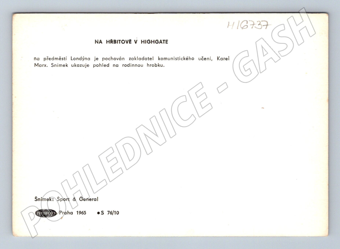 Pohlednice Londýn hrob Karla Marxe Highgate 1965 (M16737)