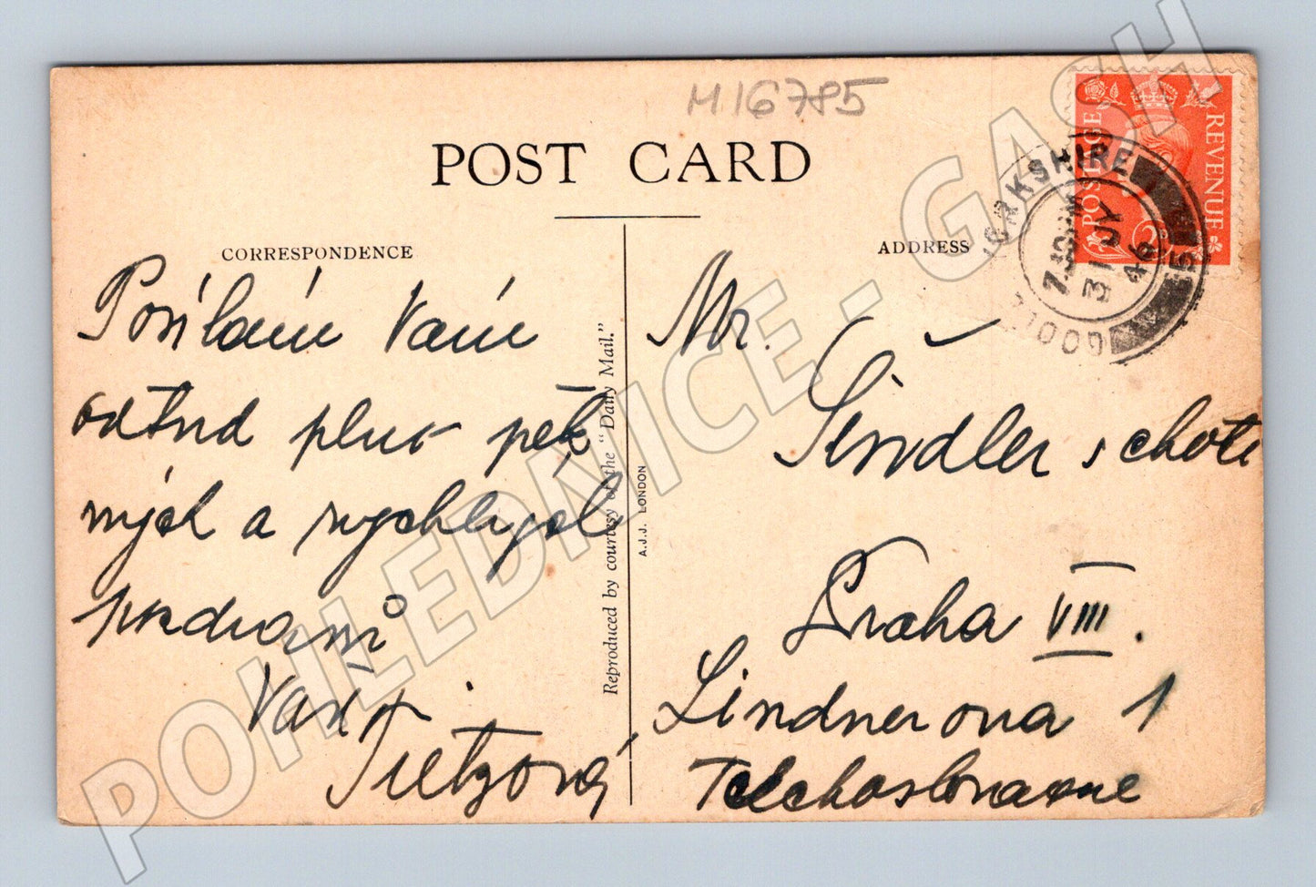 Pohlednice Londýn Houses of Parliament 1937 odeslaná do Prahy (M16785)