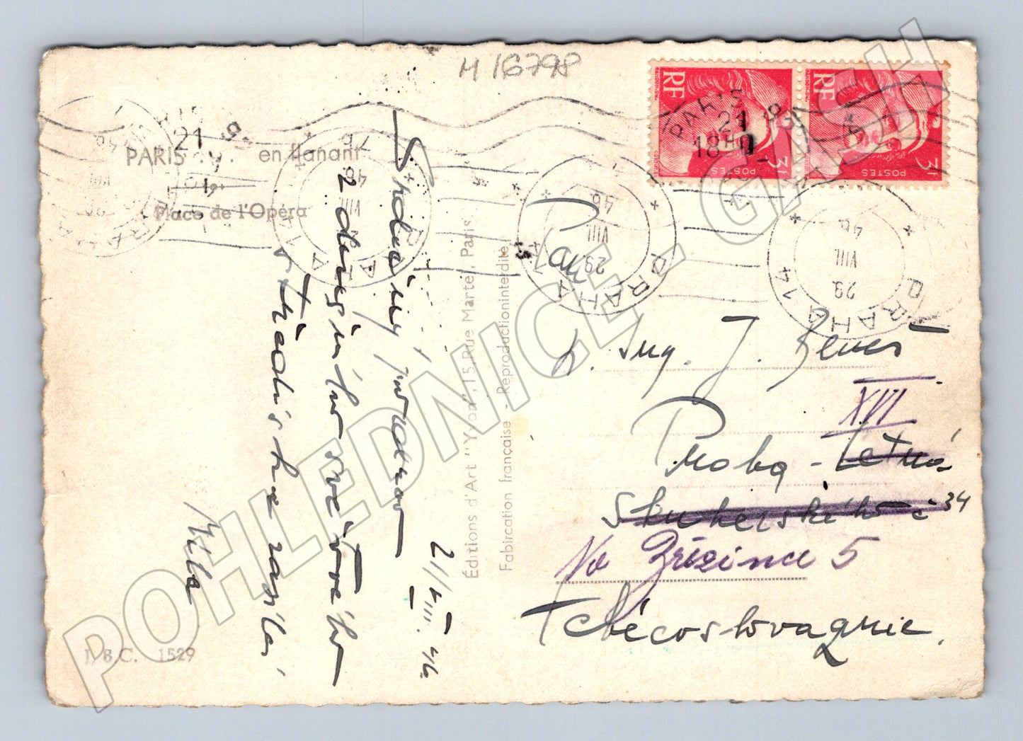Pohlednice Paříž Opera Garnier kolorovaná 1937 odeslaná (M16798)