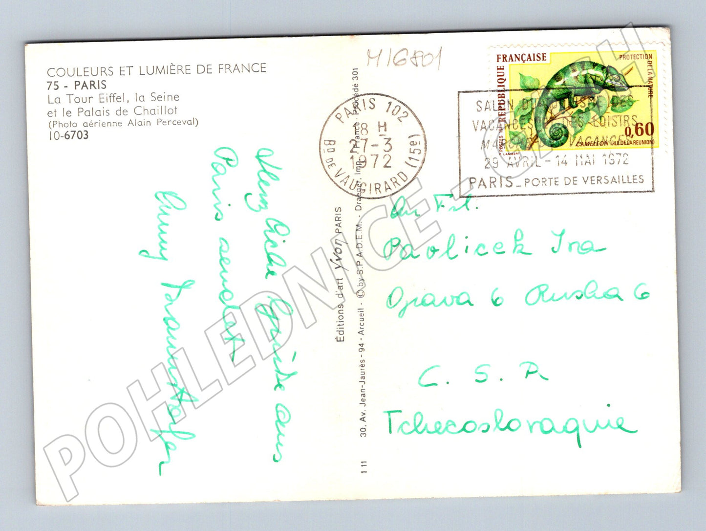 Pohlednice Paříž Eiffelova věž a Seina letecký pohled 1972 (M16801)