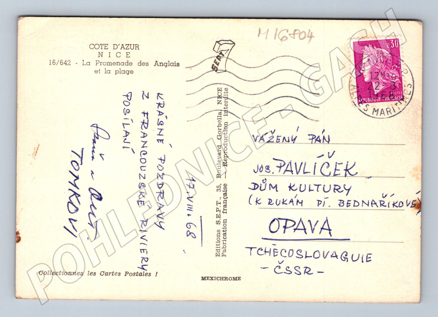 Pohlednice Nice promenáda pláž 1968 Francie do ČSSR (M16804)