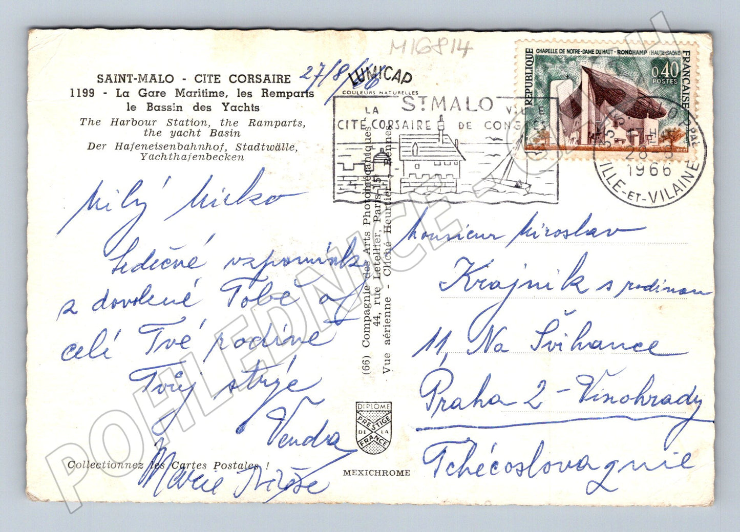 Pohlednice Saint Malo letecký pohled přístav razítko 1966 (M16814)