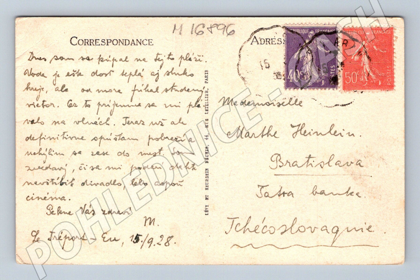 Pohlednice Le Tréport 1928 pláž zaslaná (M16896)