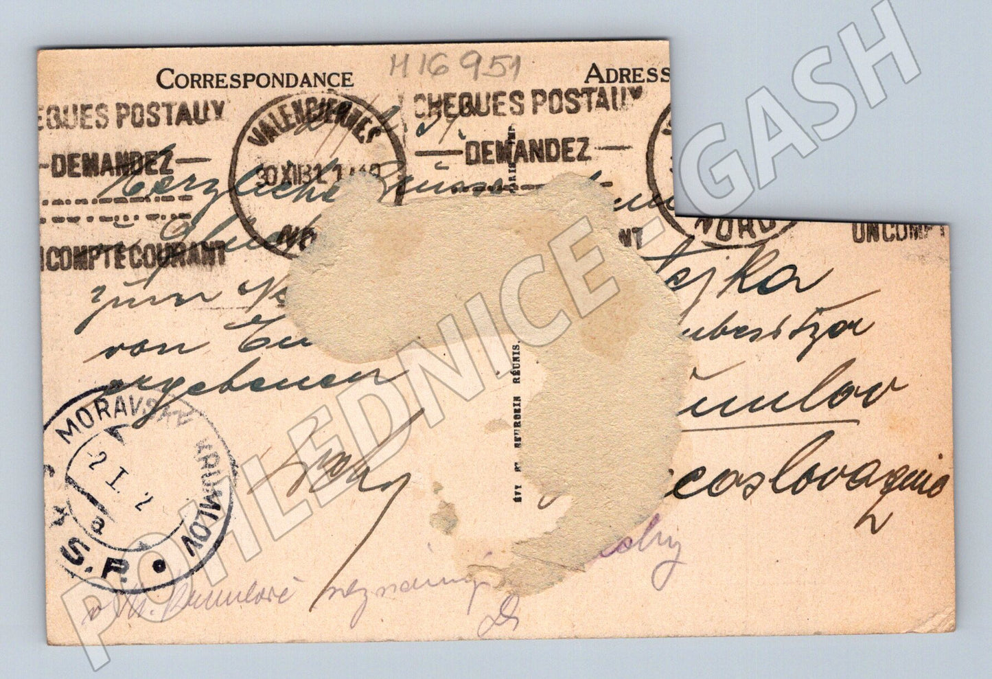 Pohlednice Valenciennes cca 1912 seříznutý roh (M16951)