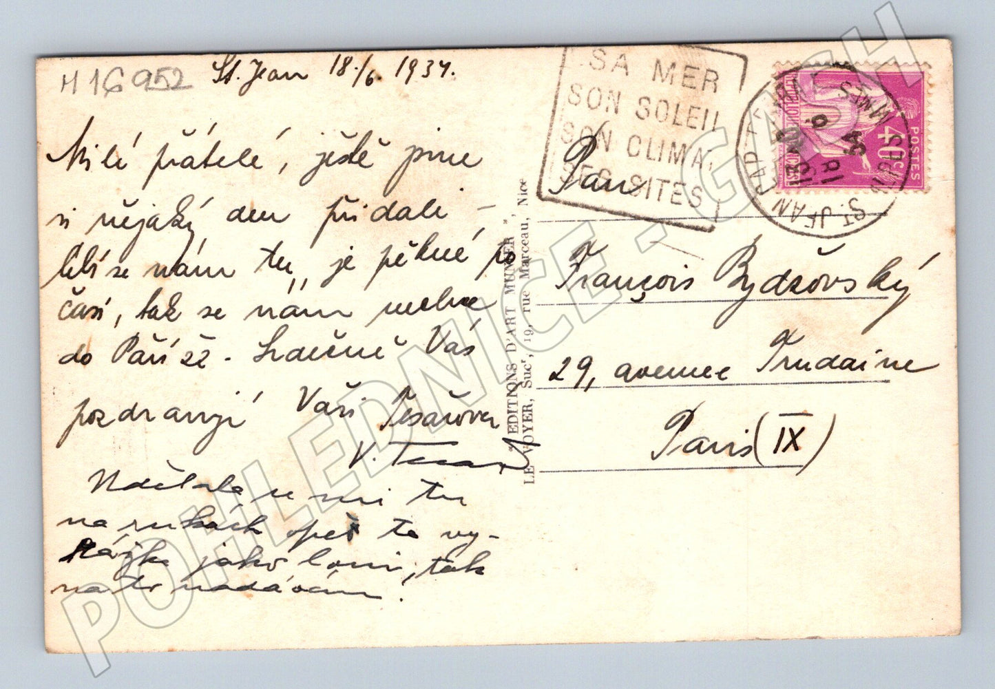 Pohlednice Saint Jean Cap Ferrat 1934 (M16952)