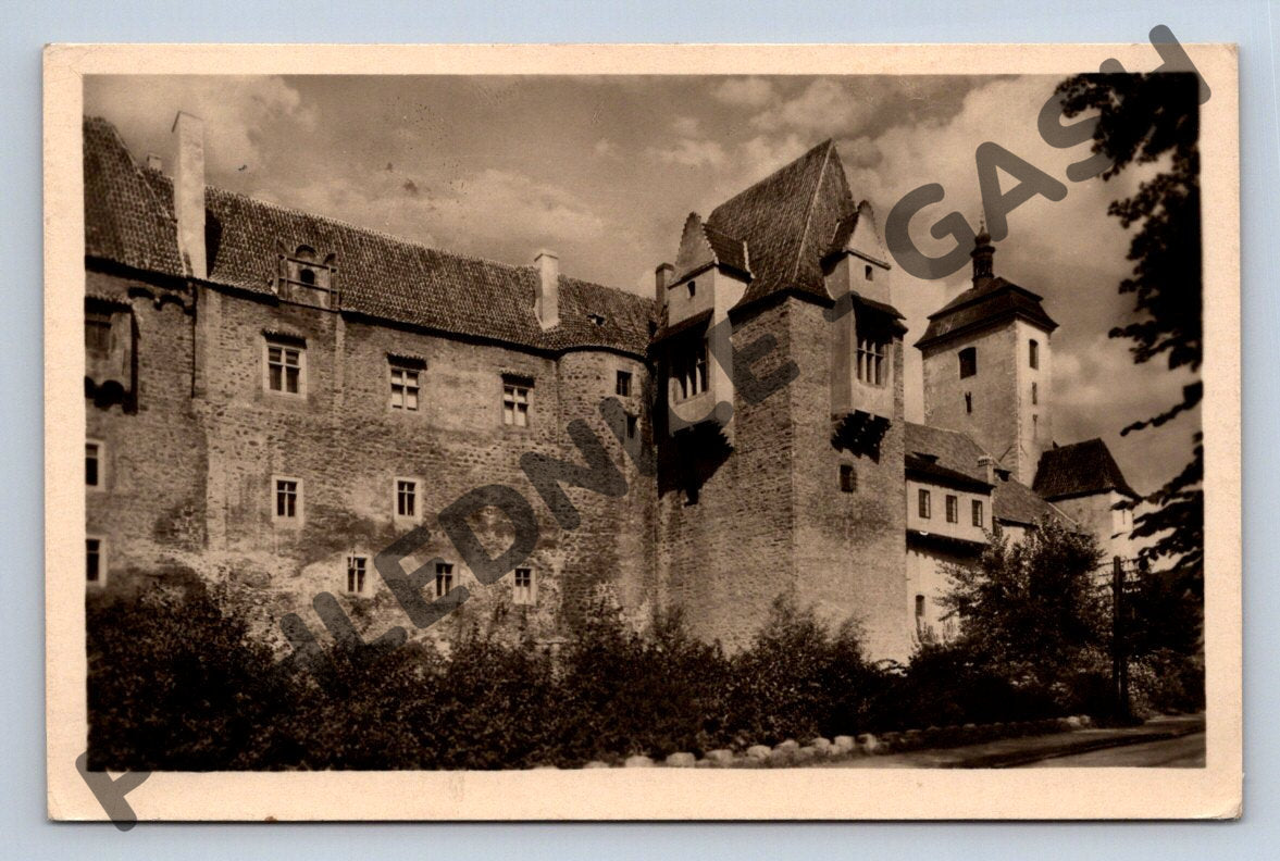Pohlednice Strakonice hrad příkop a věž Jelenka ČB (M1706)