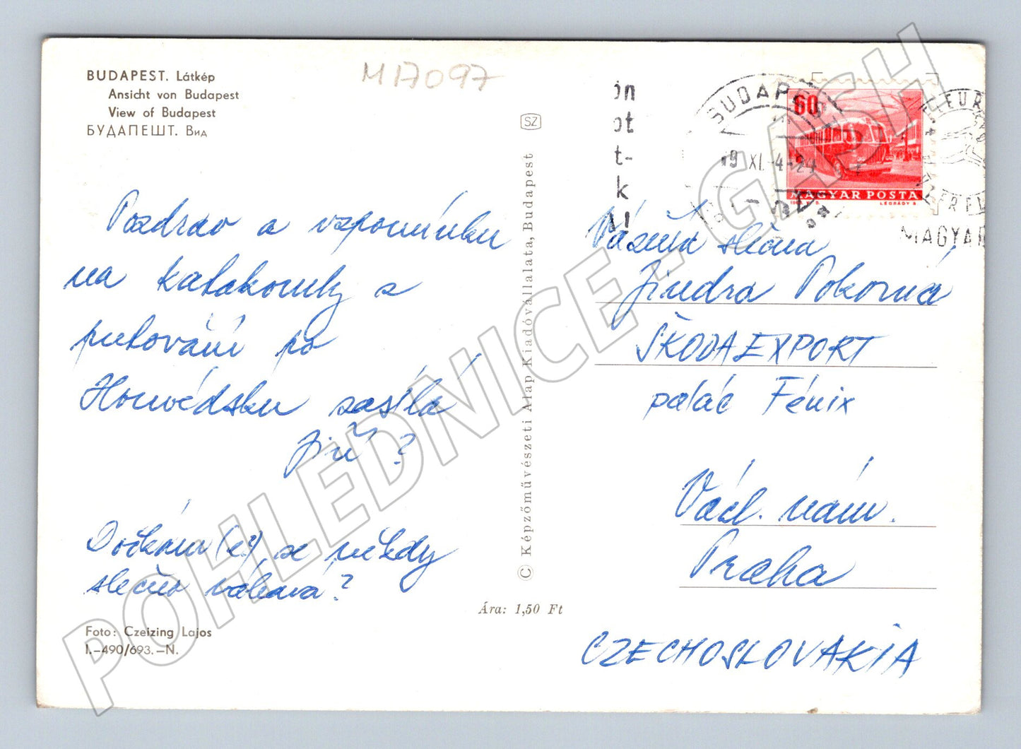 Pohlednice Budapešť večerní Dunaj 1964 (M17097)