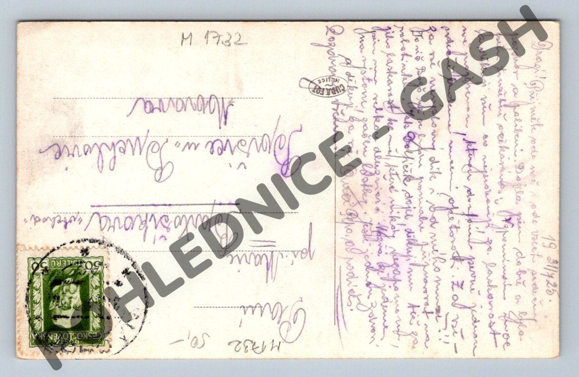 Pohlednice Náchod večerní červánky zámek 1926 (M1732)
