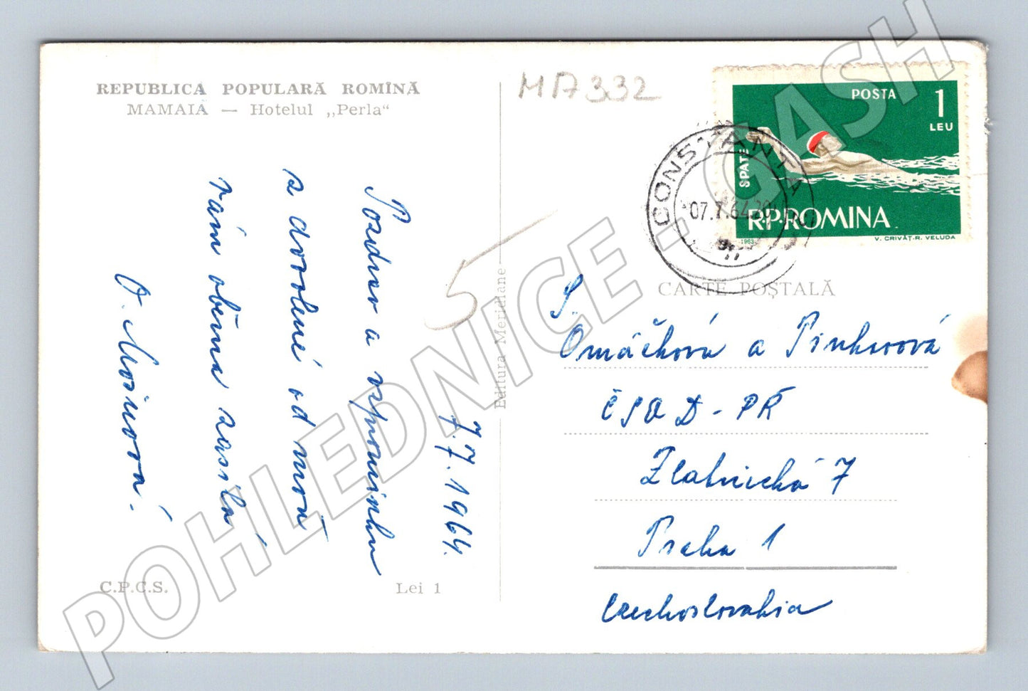 Pohlednice Mamaia hotel Perla 1966 (M17332)