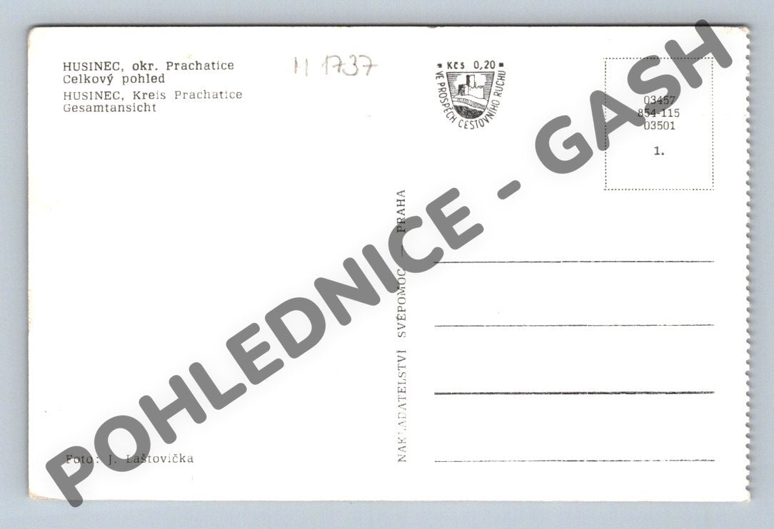 Pohlednice Husinec Prachatice celkový pohled ČB (M1737)